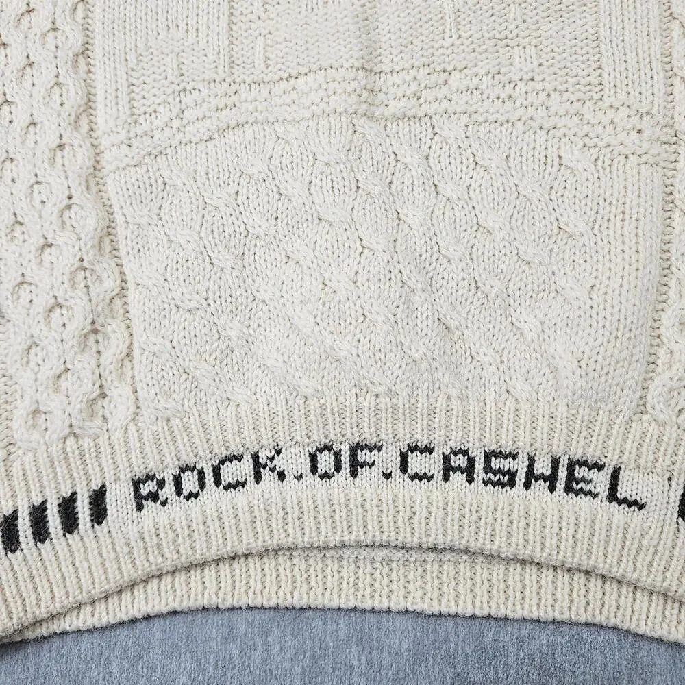 Shamrock Wool Sweater Mens XL Cream Rock of Cashel Irish Knit Pullover Ireland